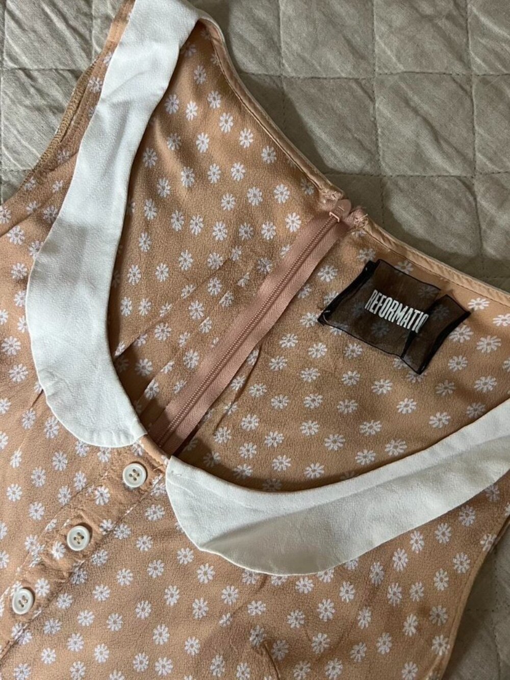 Reformation pink dress with Peter Pan collar